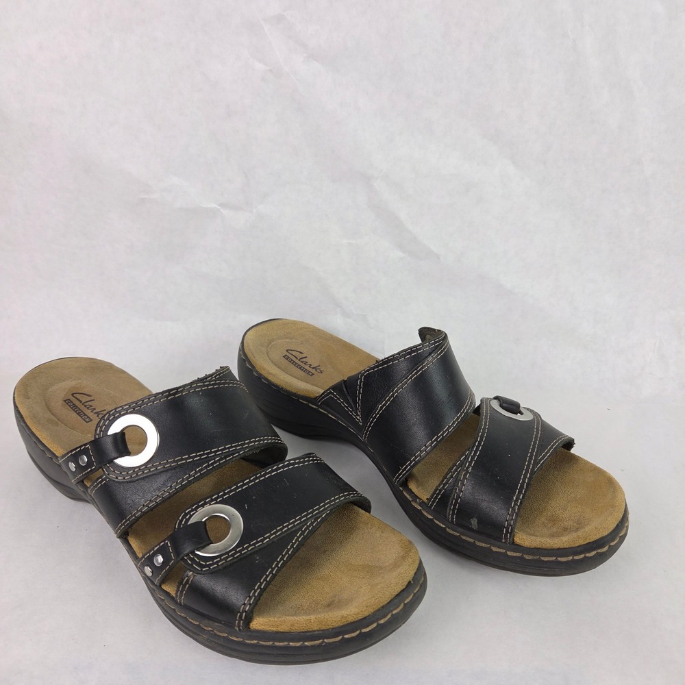 Clarks Collection Lexi Willow Black Slide Slip On Summer Sandals Wedge Casual - Picture 13 of 14